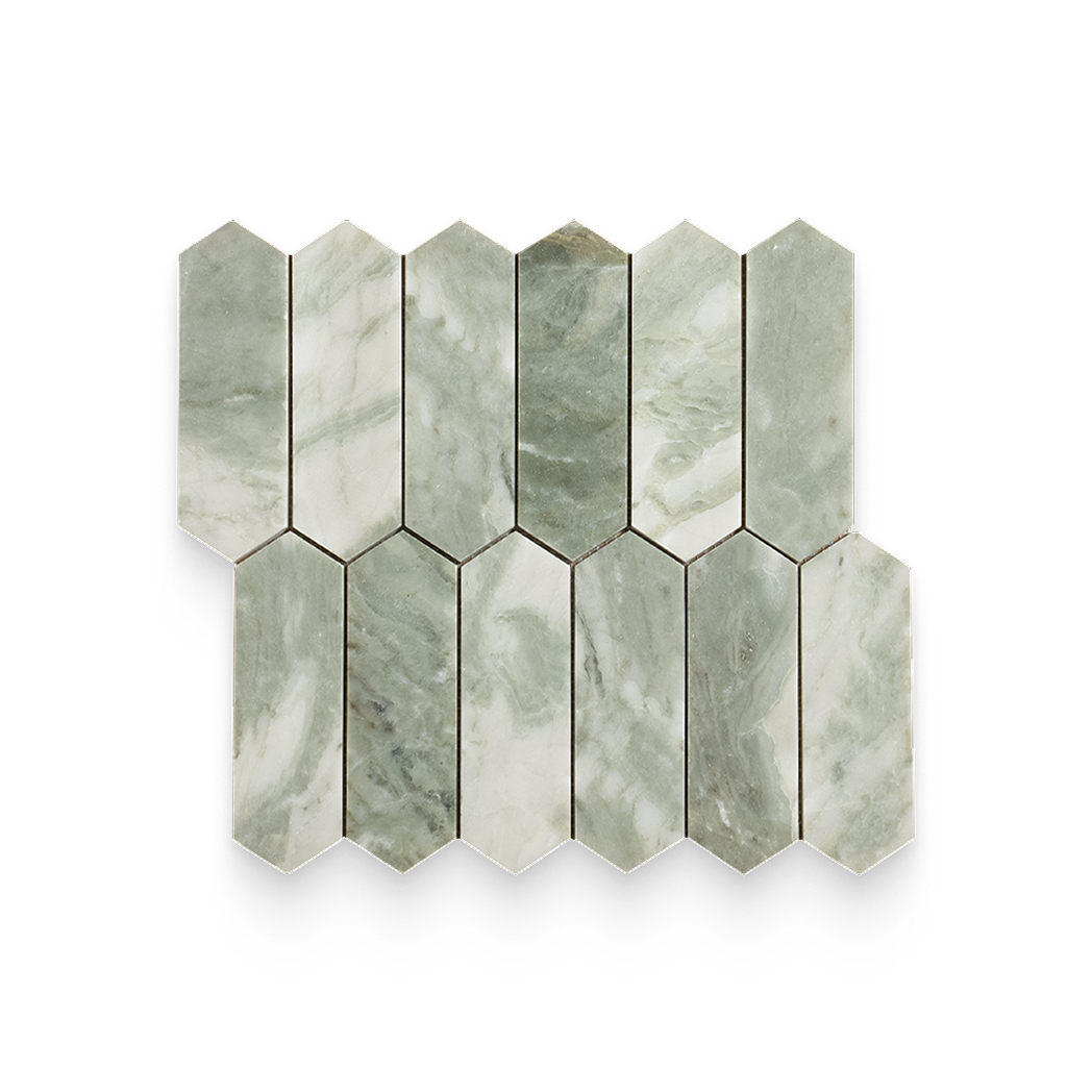 2x6 Verde Matcha Honed Picket Mosaic – Stone Products Unlimited