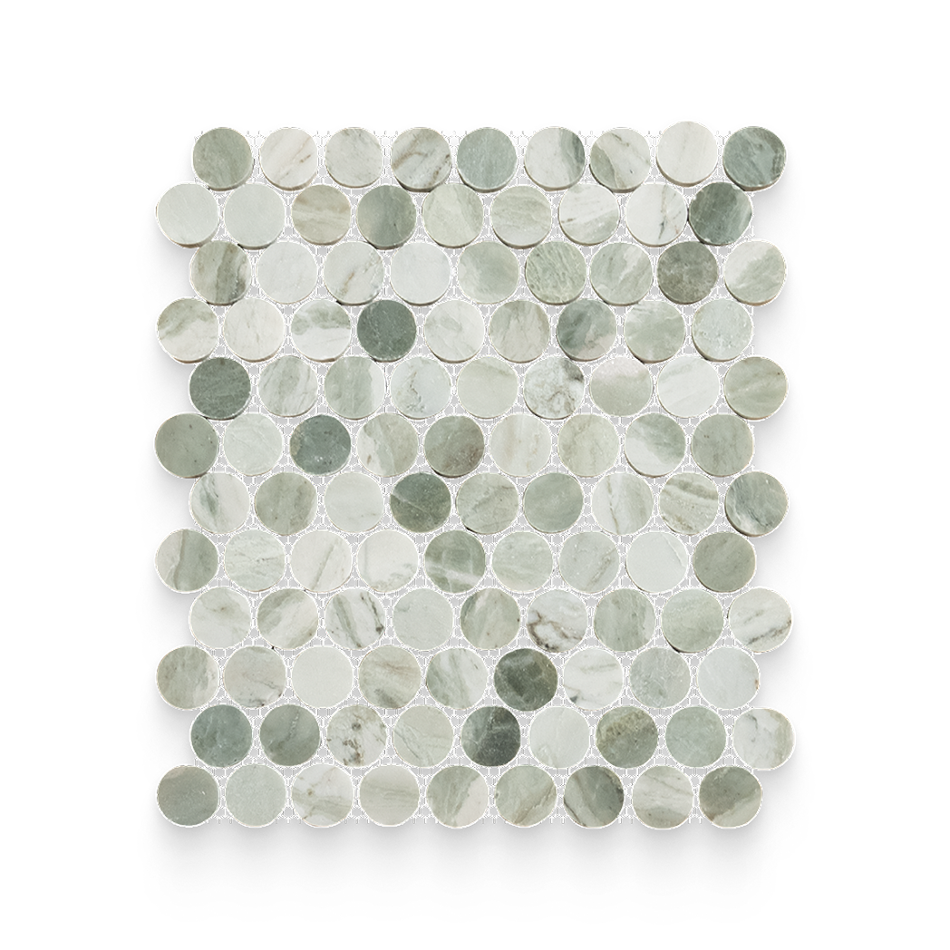 まっちゃ 1.25x1.25 Verde Matcha Honed Penny Round Mosaic – Stone Products