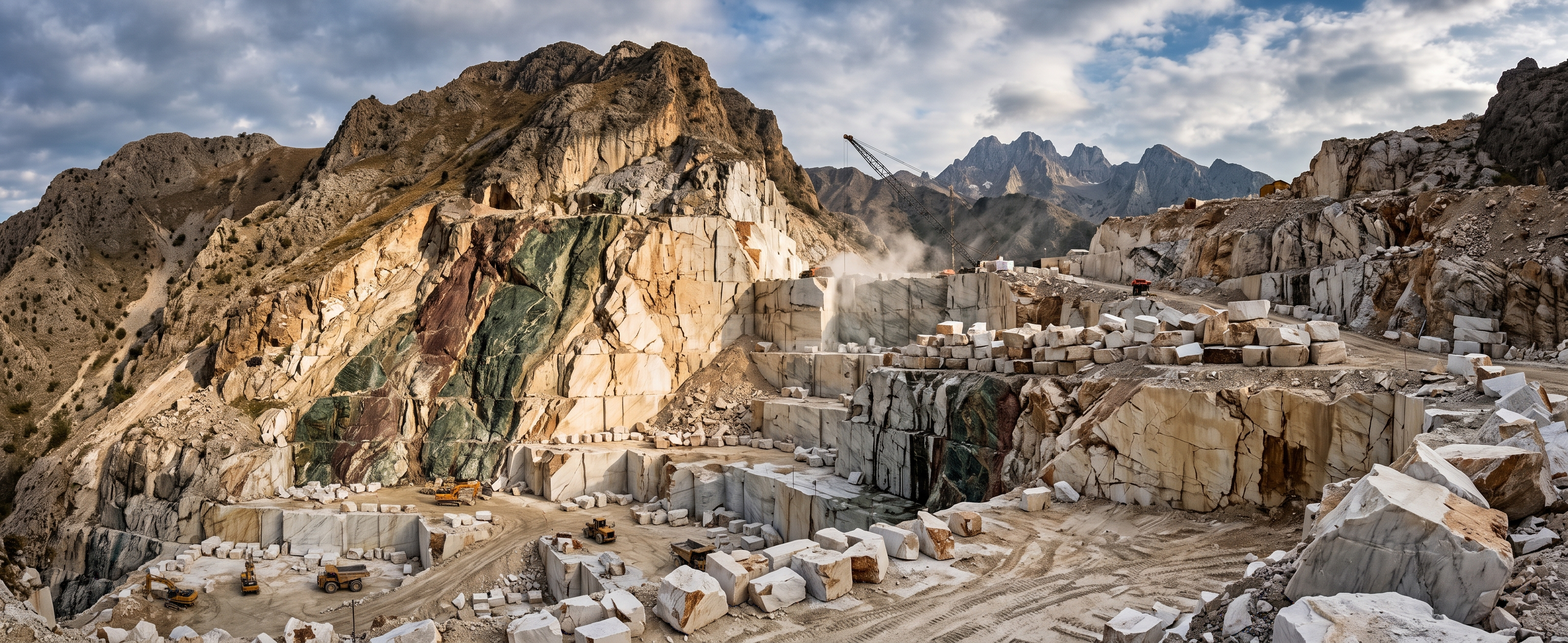 Massive global marble deposit quarry demonstrating the geological scale