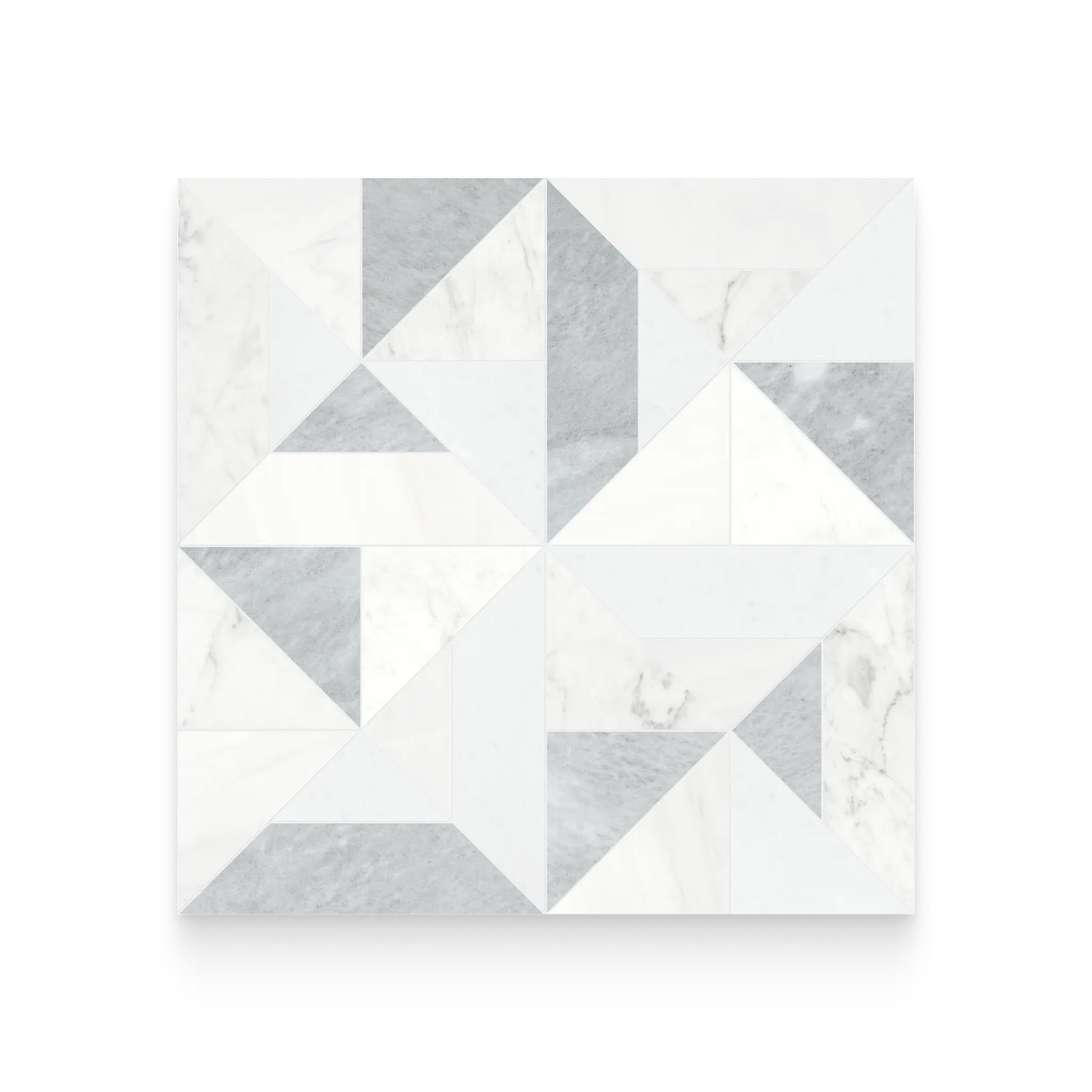 Geometric patterned rug with triangles on a white background