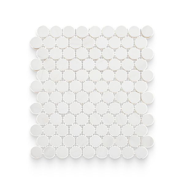 1.25x1.25 Bianco Dolomite Calida Honed Penny Round Mosaic