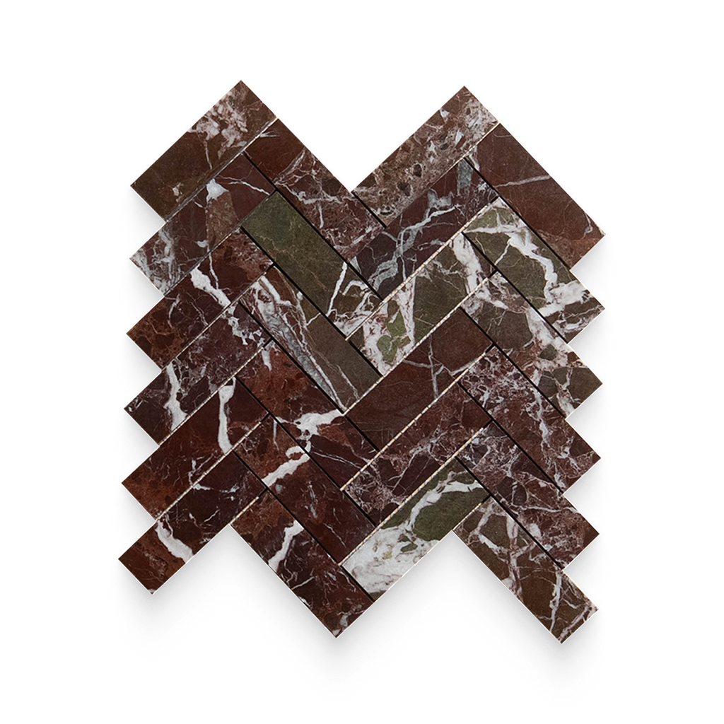 1.25x4 Breccia Vino Polished Herringbone Mosaic