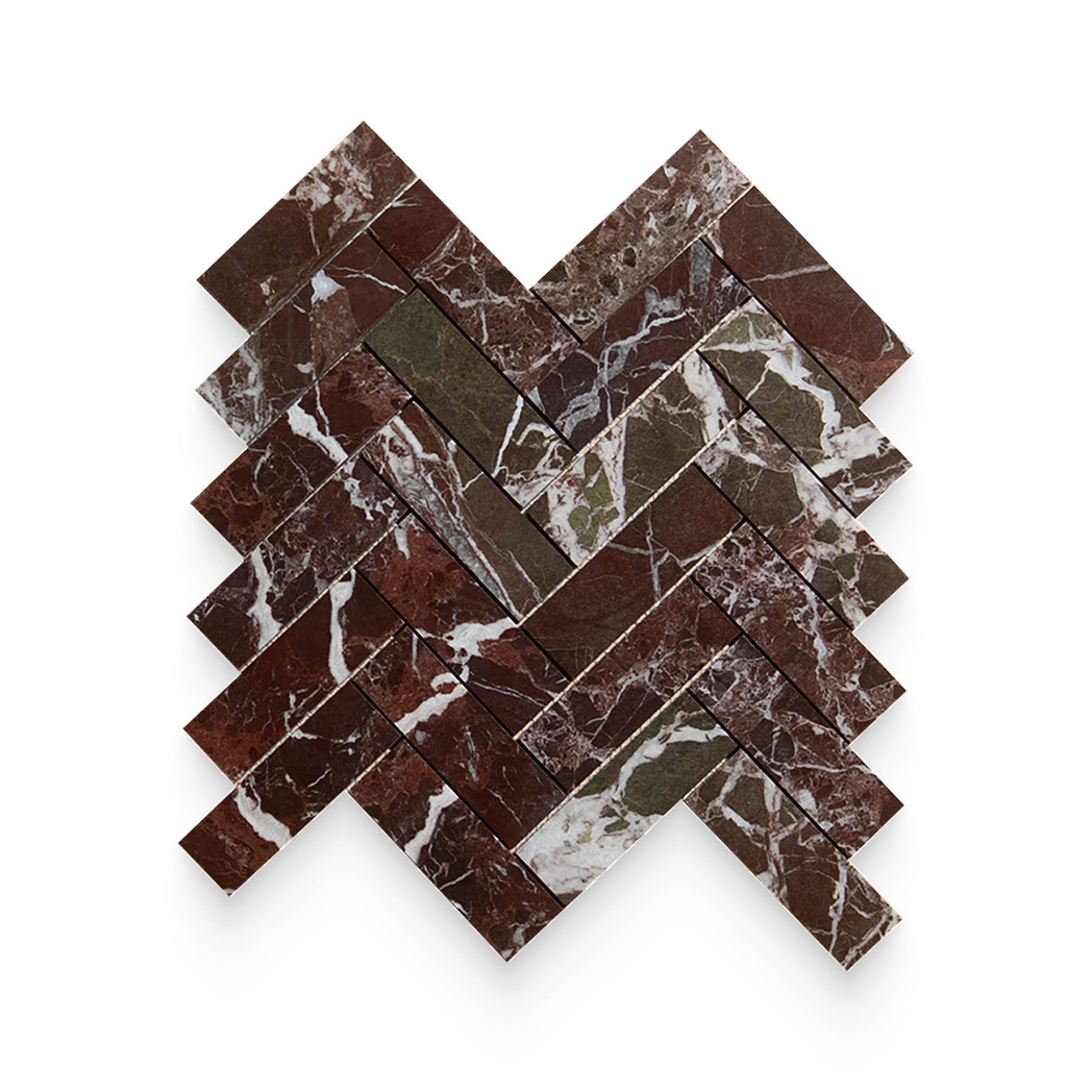 1.25x4 Breccia Vino Polished Herringbone Mosaic