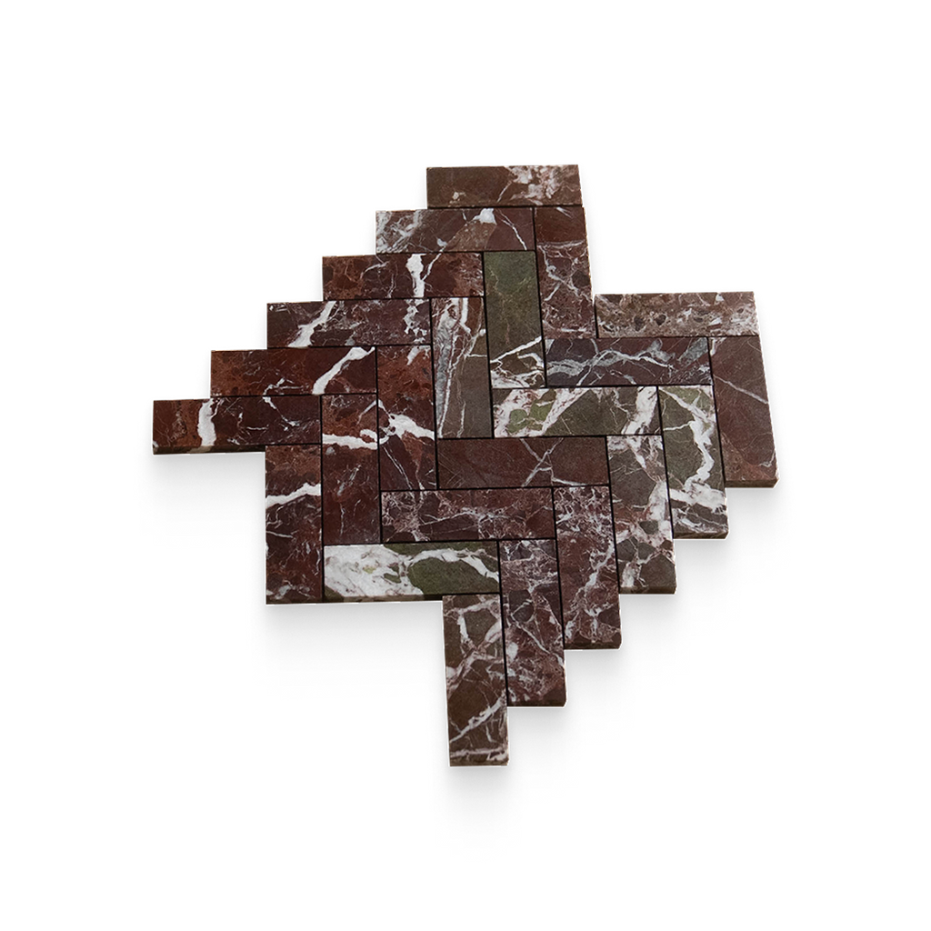 1.25x4 Breccia Vino Polished Herringbone Mosaic