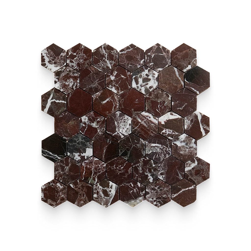 2x2 Breccia Vino Polished Hexagon Mosaic