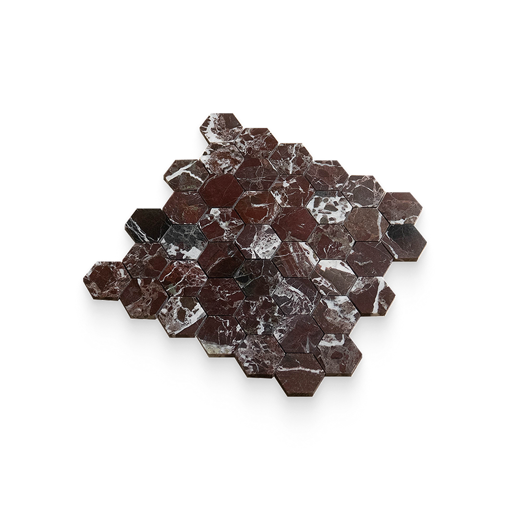 2x2 Breccia Vino Polished Hexagon Mosaic
