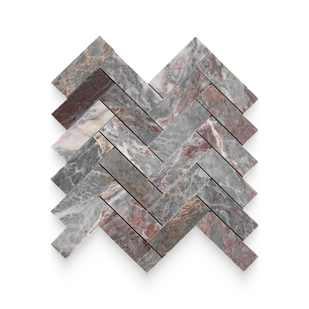 1.25x4 Burgundy Lilac Honed Herringbone Mosaic