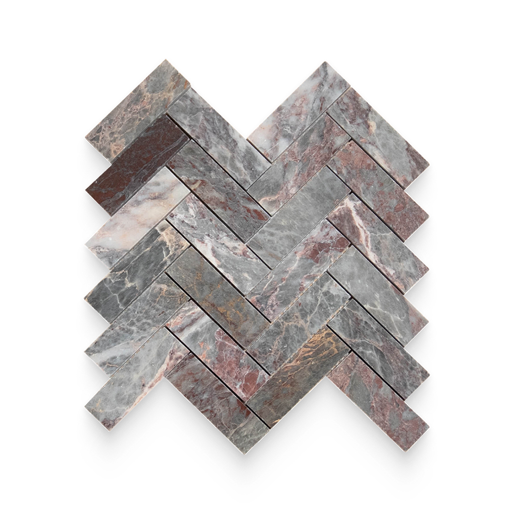 1.25x4 Burgundy Lilac Honed Herringbone Mosaic