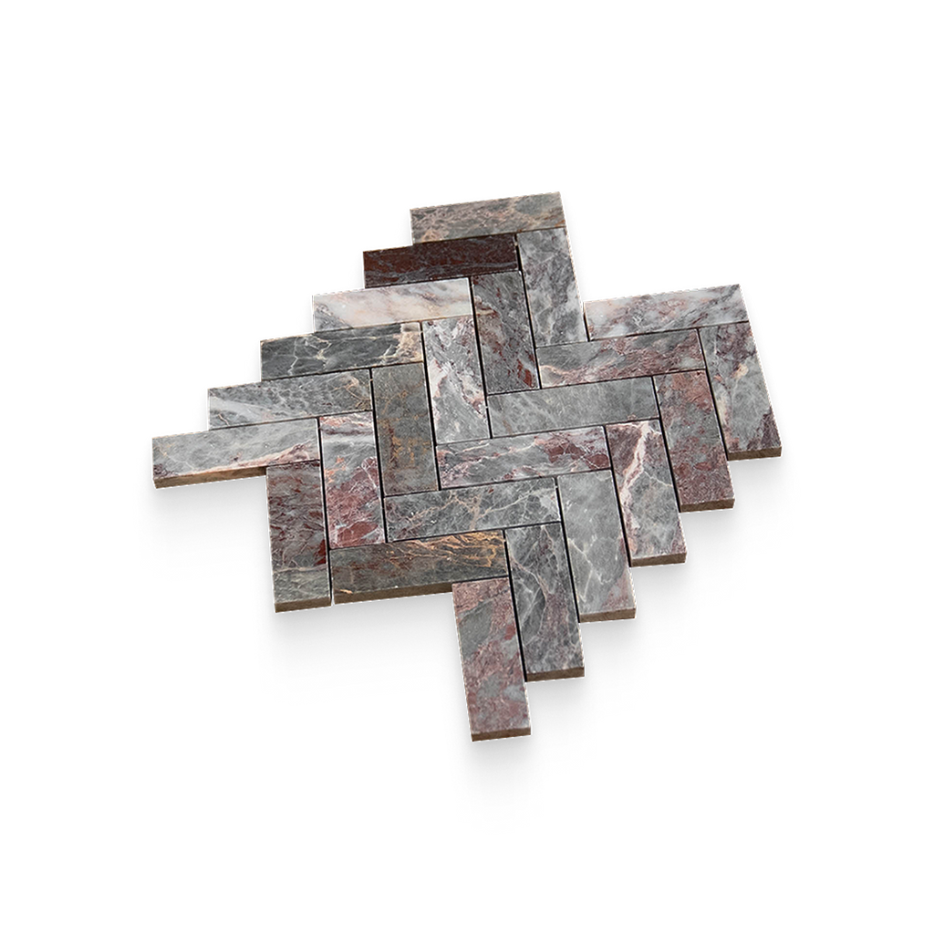 1.25x4 Burgundy Lilac Honed Herringbone Mosaic