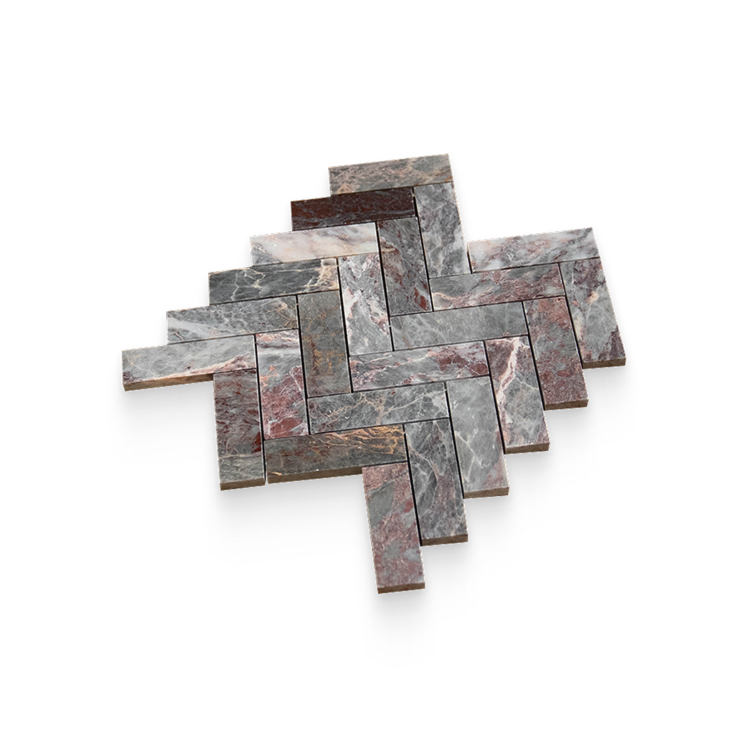1.25x4 Burgundy Lilac Honed Herringbone Mosaic