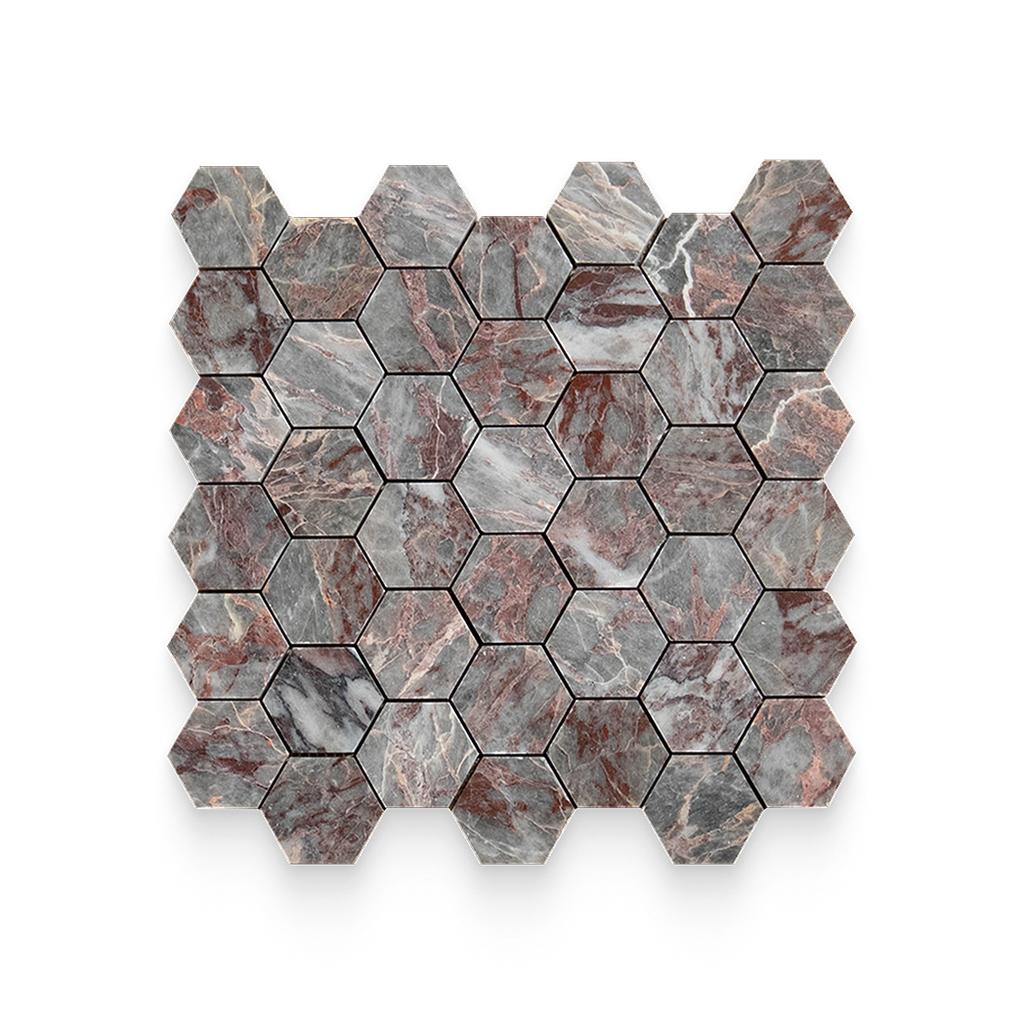 2x2 Burgundy Lilac Honed Hexagon Mosaic