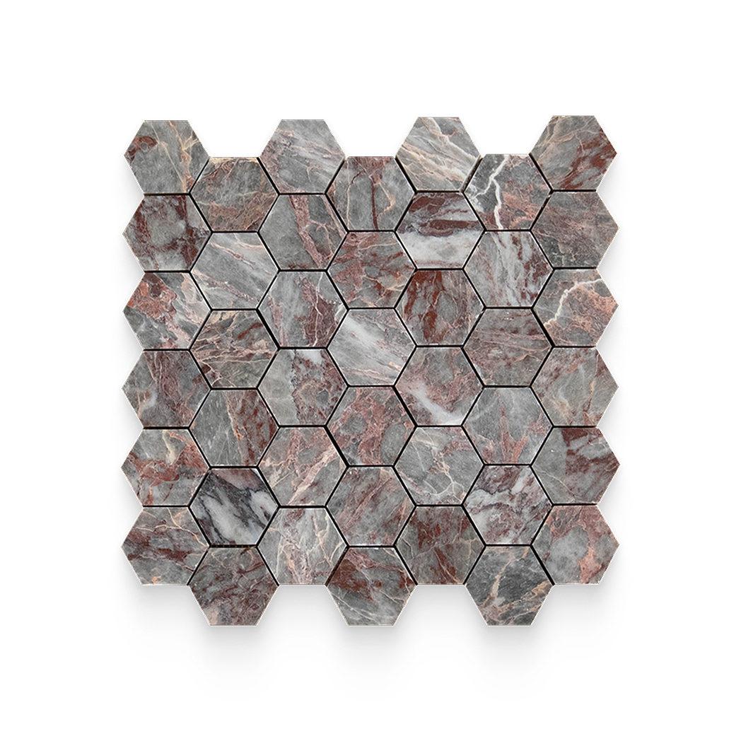 2x2 Burgundy Lilac Honed Hexagon Mosaic