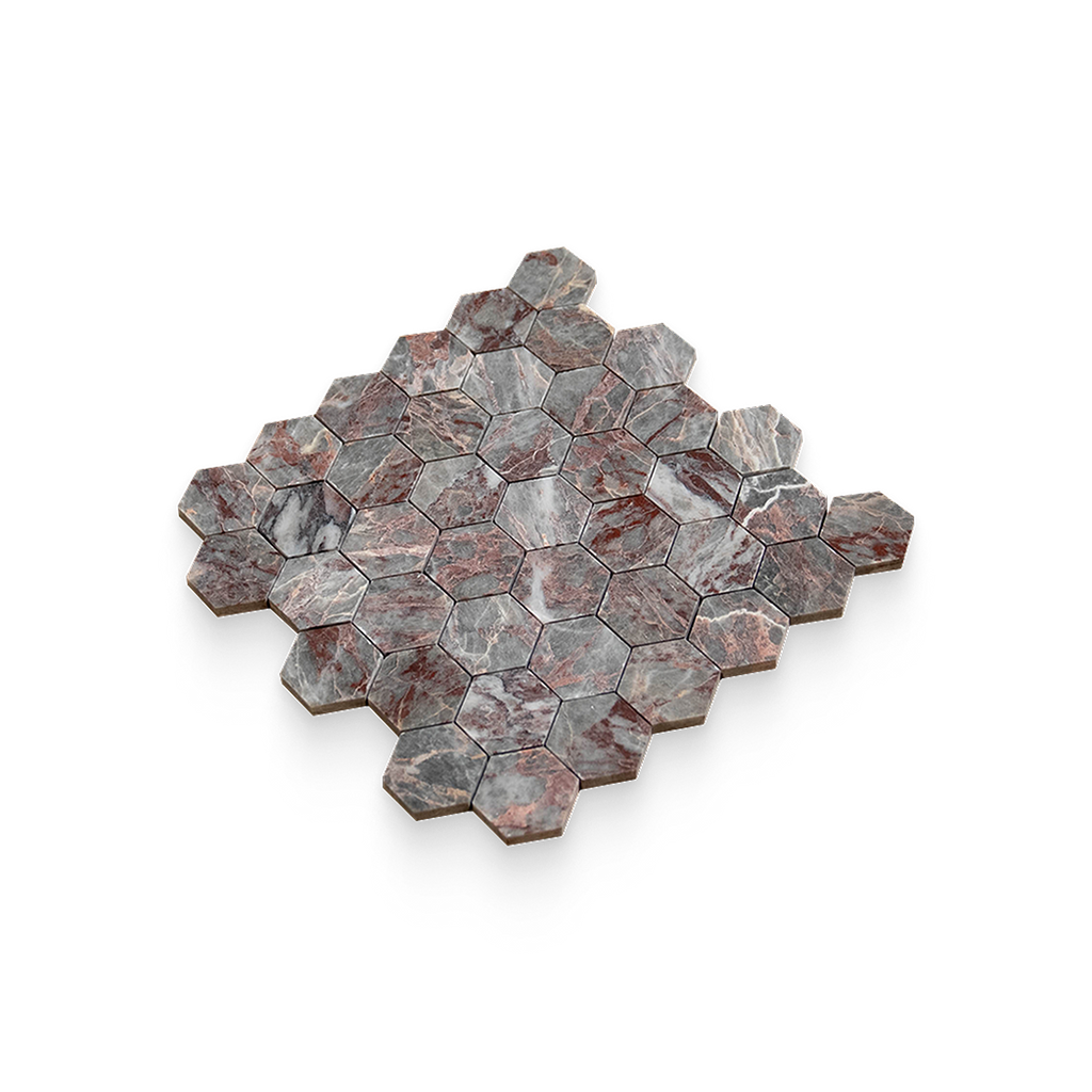 2x2 Burgundy Lilac Honed Hexagon Mosaic