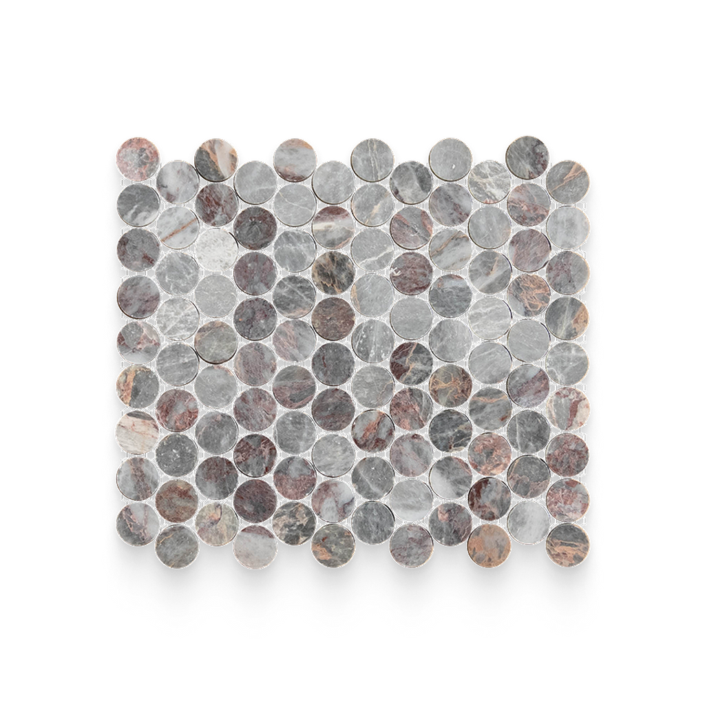 1.25x1.25 Burgundy Lilac Honed Penny Round Mosaic