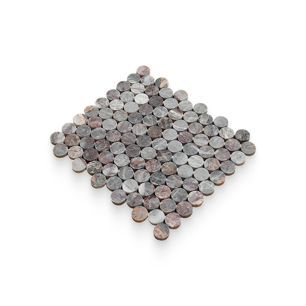 1.25x1.25 Burgundy Lilac Honed Penny Round Mosaic