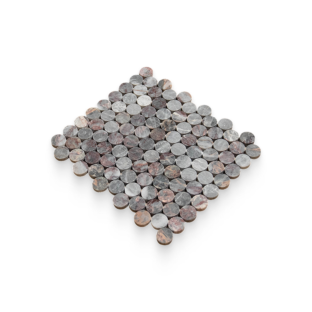 1.25x1.25 Burgundy Lilac Honed Penny Round Mosaic