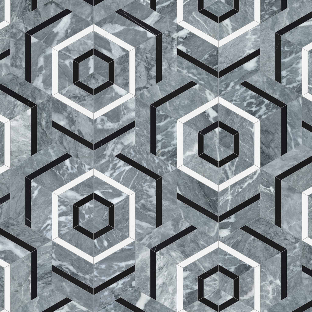 Flow Monochromo Honed w/ Polished Accents Mosaic