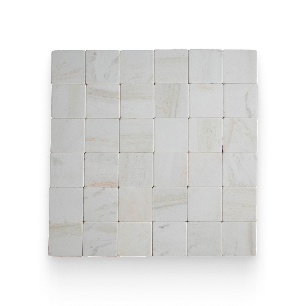 Avant Garde 4x4 Daphne White Modern Tumbled Square Tile