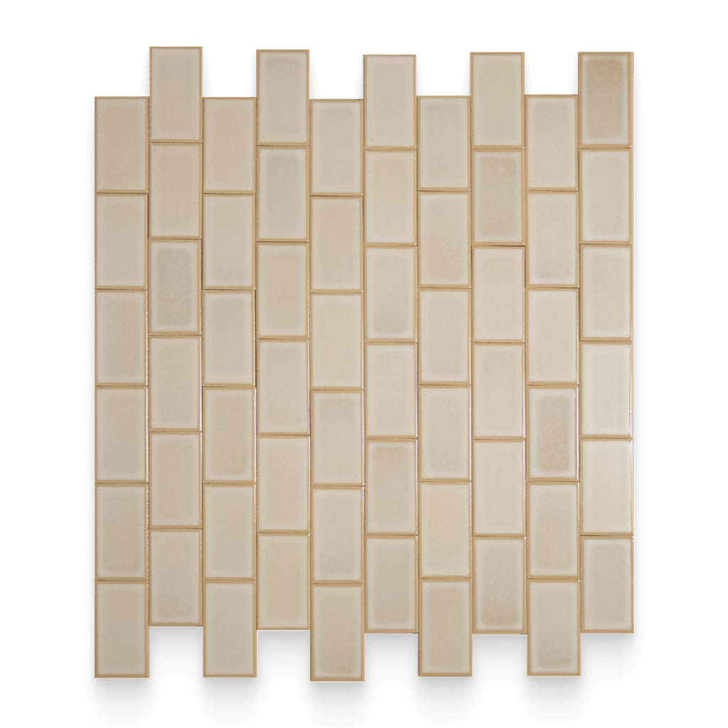 Beige mosaic tile pattern on a white background