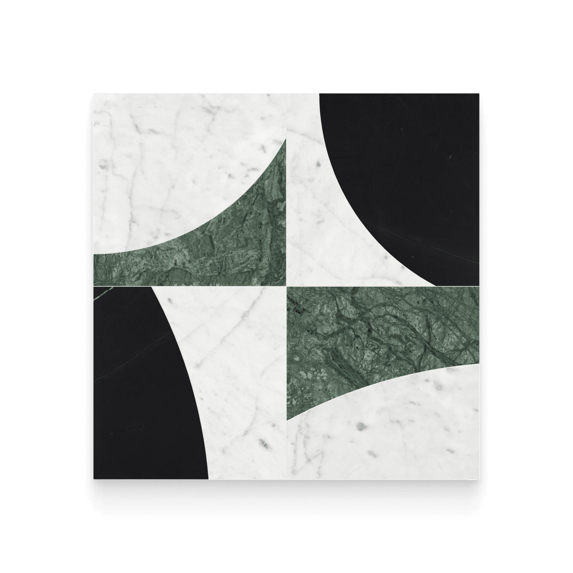 Marble-patterned tile with green and black design on a white background