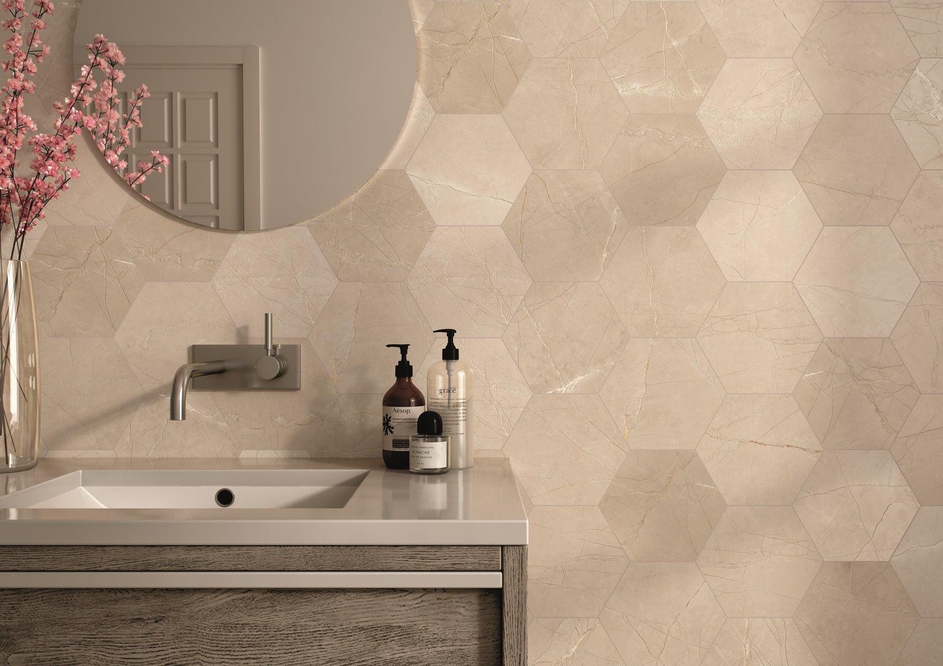 Bistro 8x9 Pulpis Taupe Matte Hexagon Tile