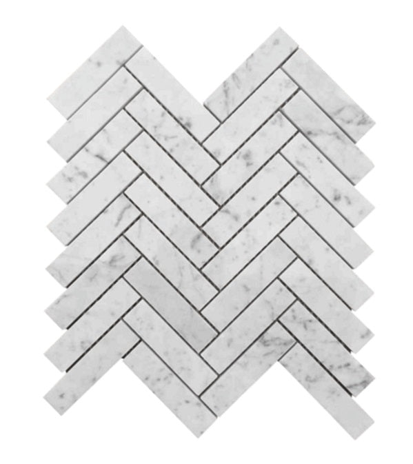 1x4 Carrara White Polished Herringbone Mosaic