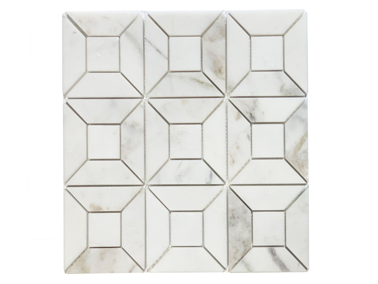 Daphne White Polished Geometric Square Mosaic
