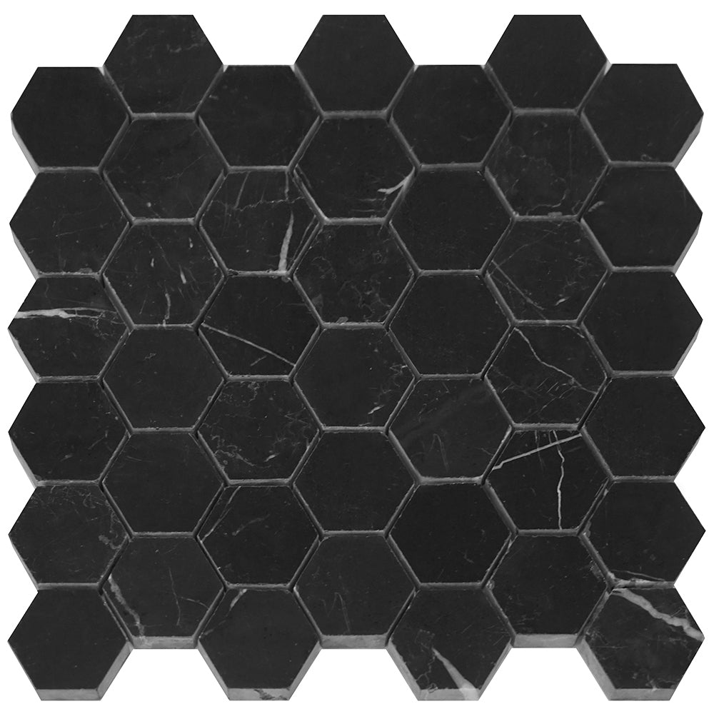 2x2 Nero Marquina Polished Hexagon Mosaic