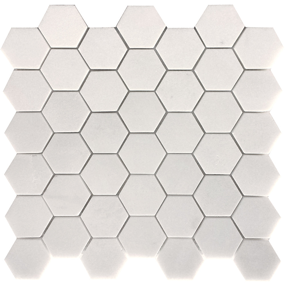 2x2 Thassos White Honed Hexagon Mosaic