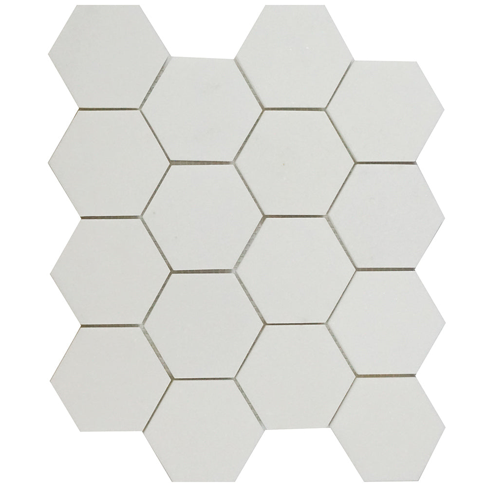 3x3 Thassos White Honed Hexagon Mosaic