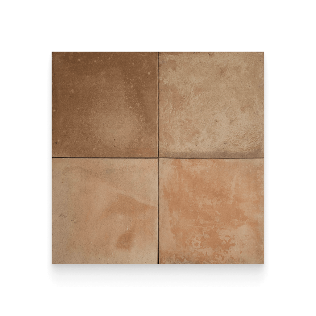 Four square tiles with a brown, textured pattern on a white background