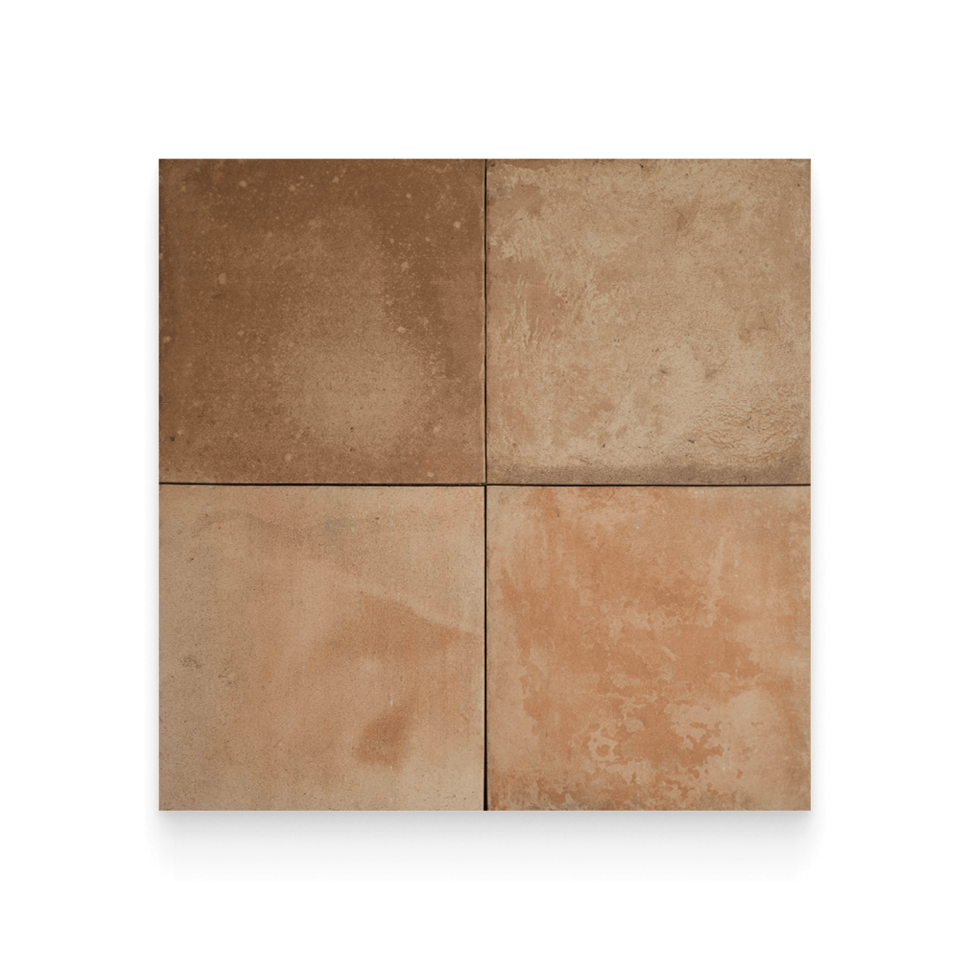 Four square tiles with a brown, textured pattern on a white background