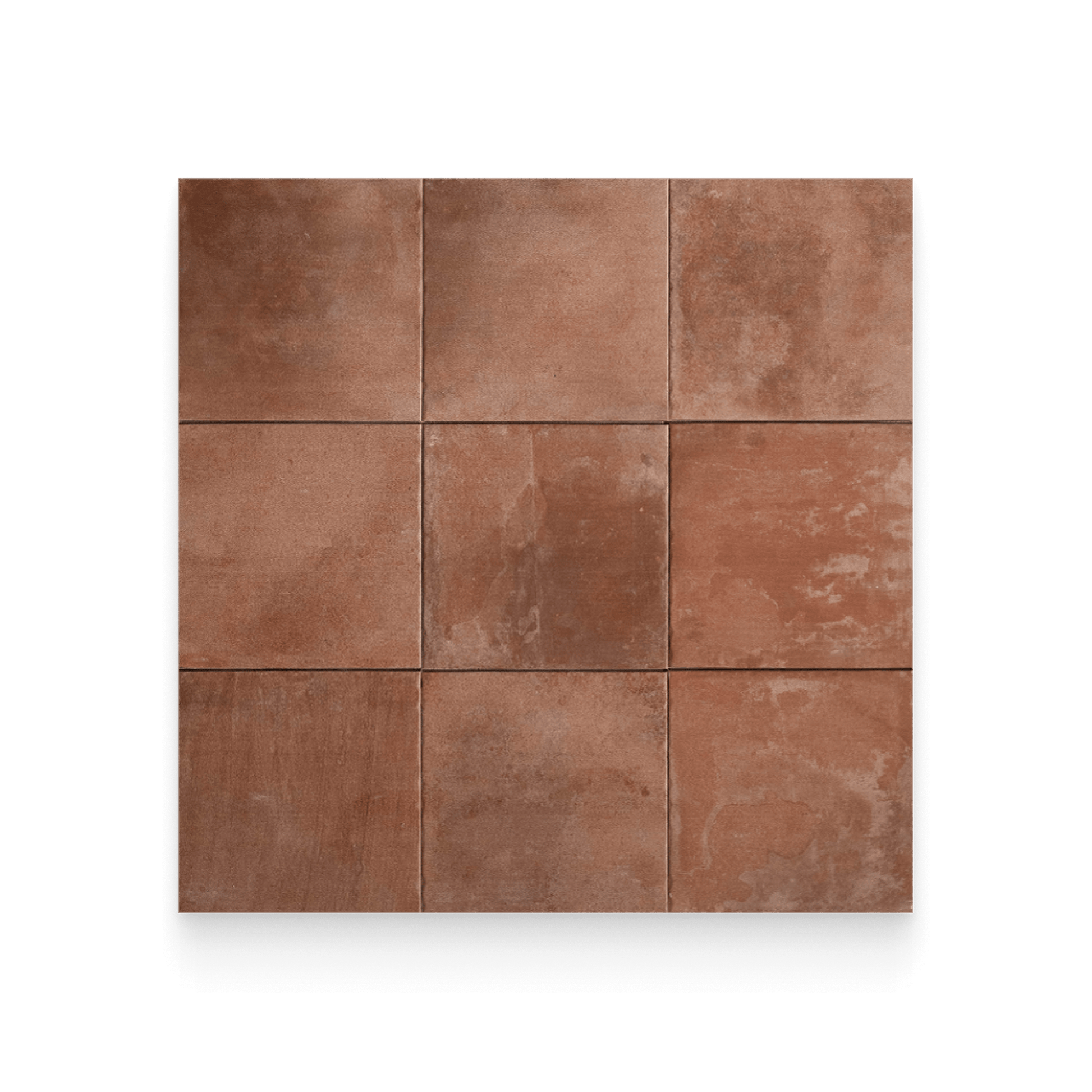 Nine brown square tiles arranged in a 3x3 grid on a white background