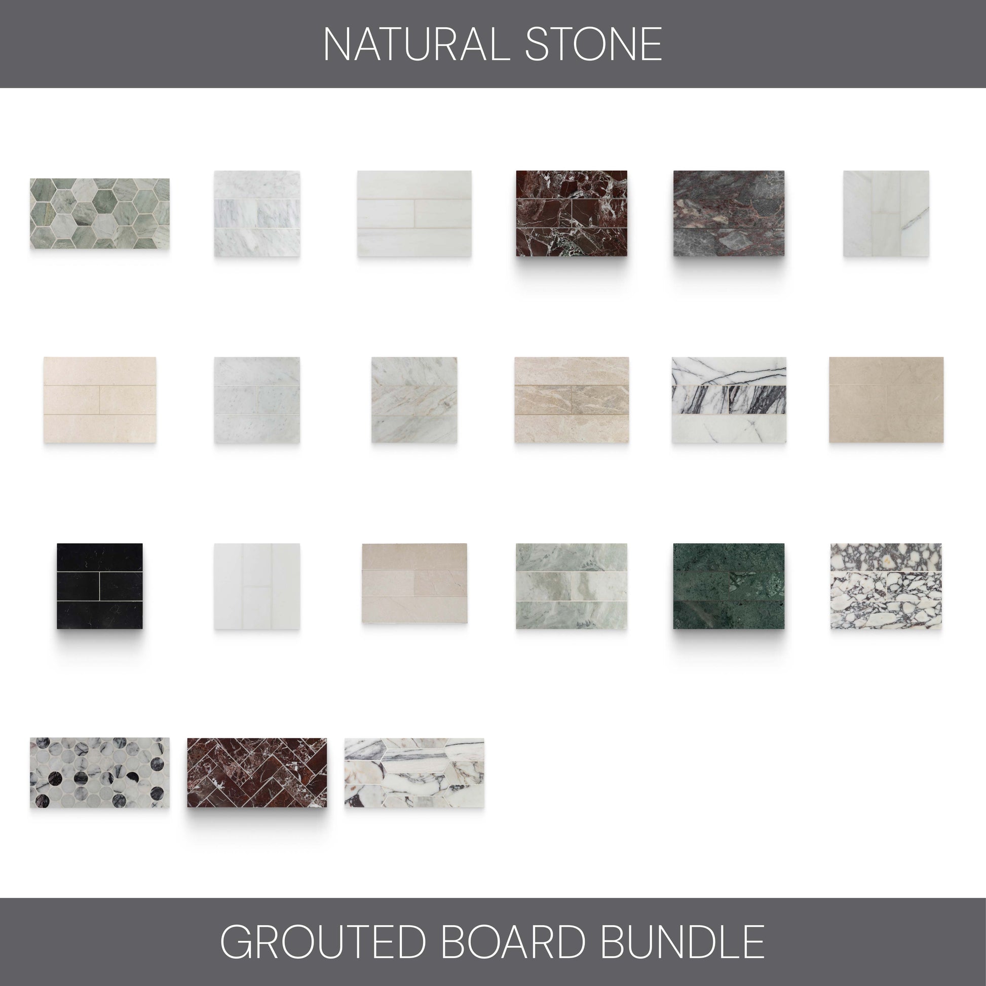 Natural Stone Field Tile and Mosaic Grouted Board Bundle