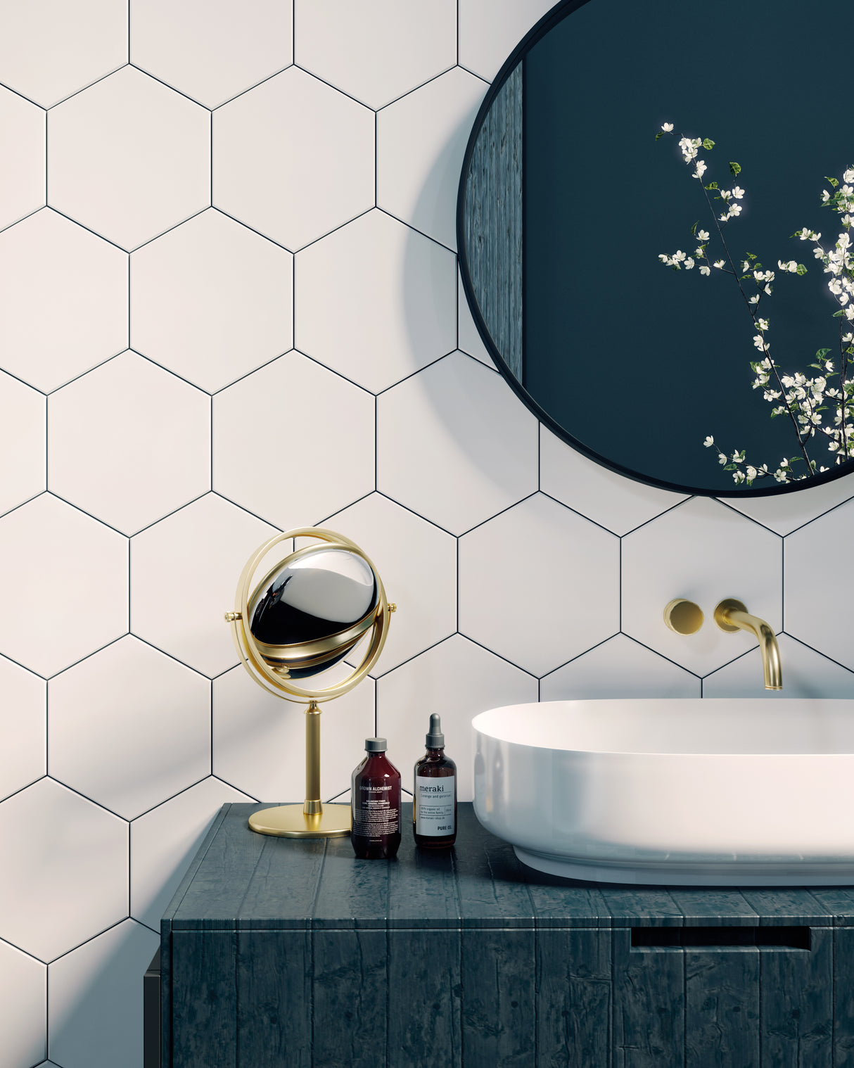 Radar 8x9 Blanco Solid Matte Hexagon Tile