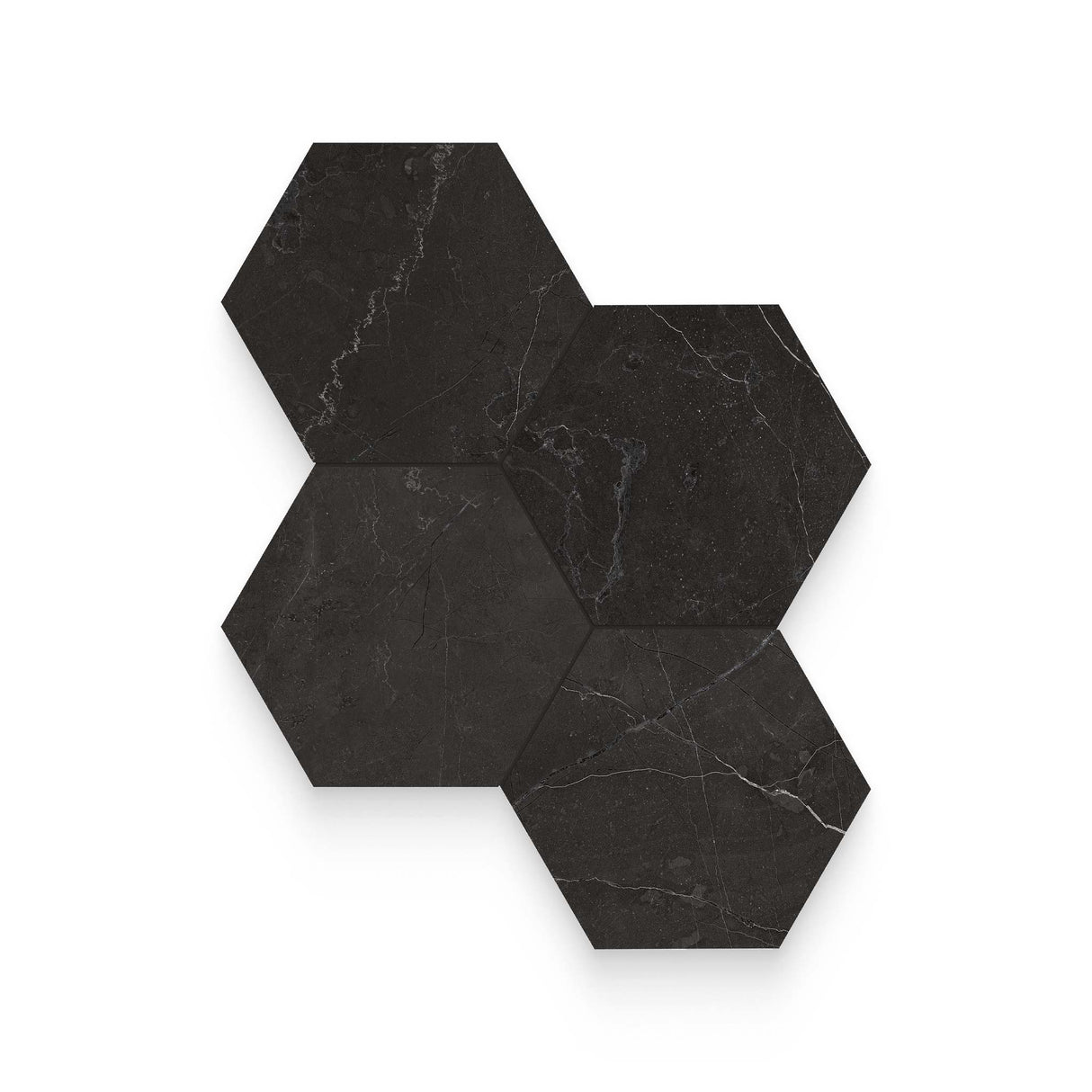 Riviera 6x6 Nero Venato Honed Hexagon Mosaic