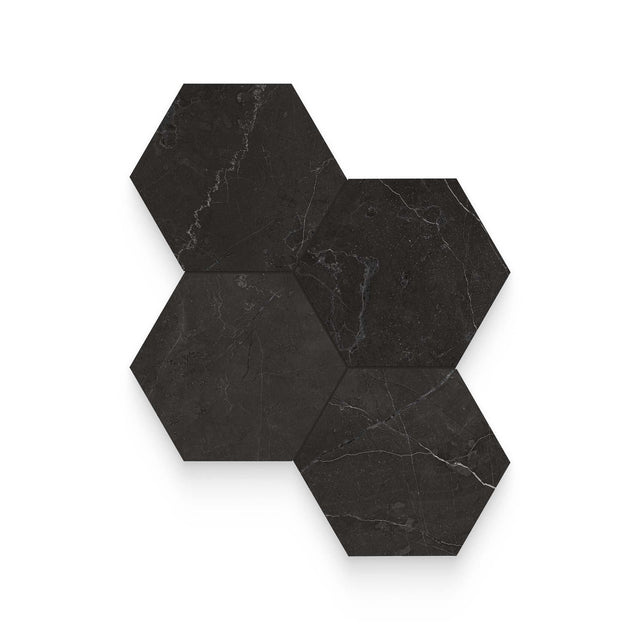 Riviera 6x6 Nero Venato Honed Hexagon Mosaic