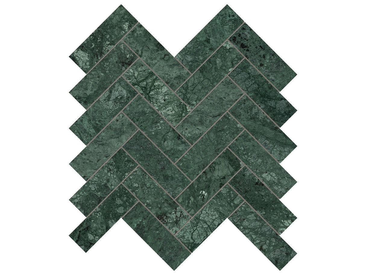1.25x4 Verde Reale Polished Herringbone Mosaic