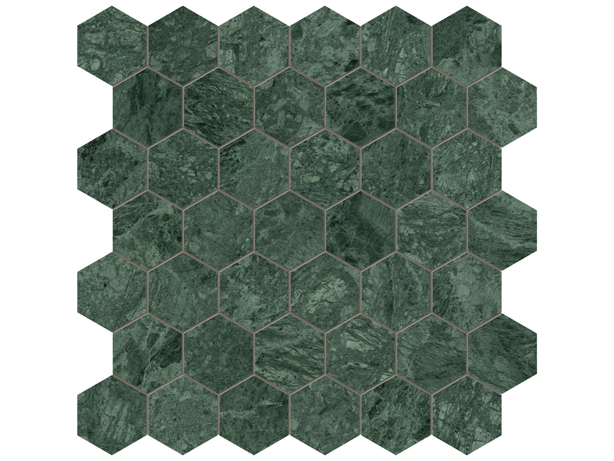 2x2 Verde Reale Polished Hexagon Mosaic