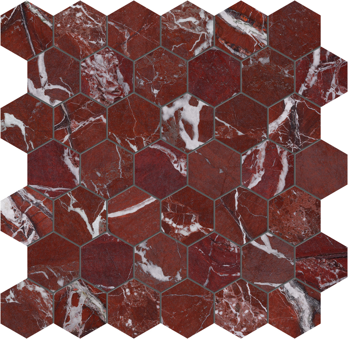 2x2 Breccia Vino Polished Hexagon Mosaic