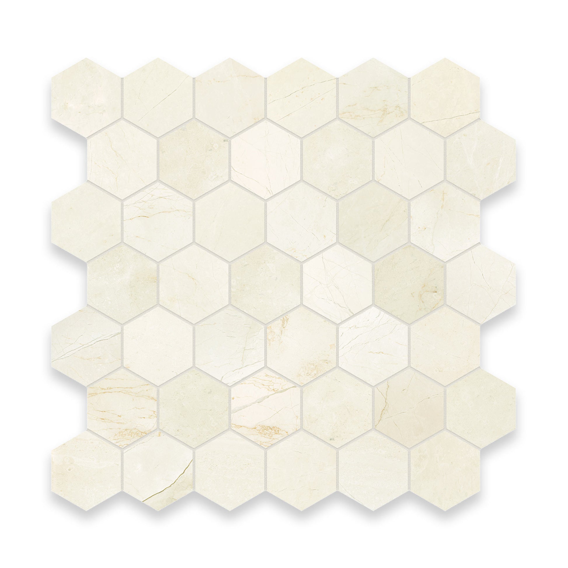 2x2 Vanilla Cream Honed Hexagon Mosaic