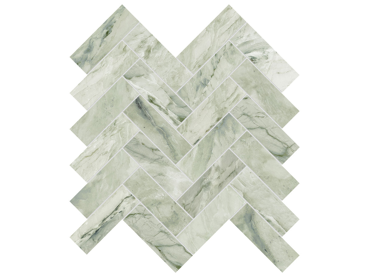 1.25x4 Verde Matcha Honed Herringbone Mosaic