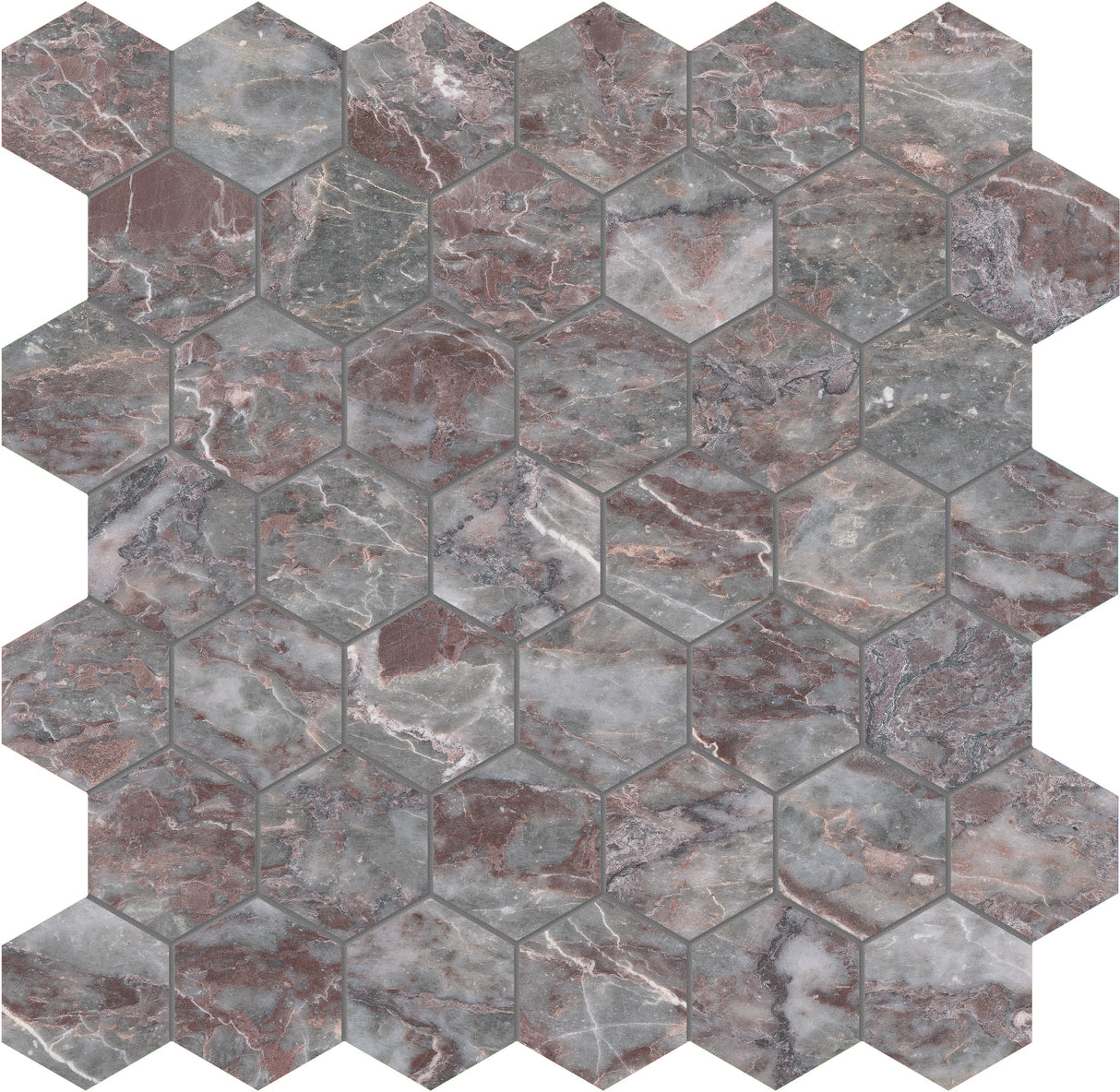 2x2 Burgundy Lilac Honed Hexagon Mosaic
