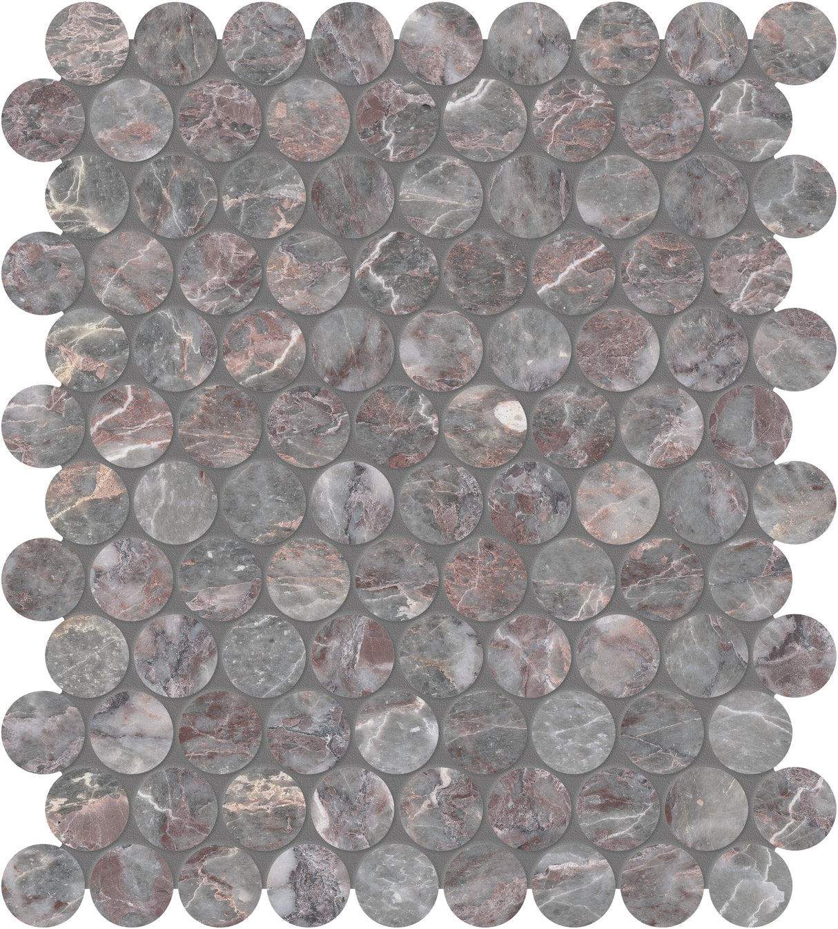 1.25x1.25 Burgundy Lilac Honed Penny Round Mosaic