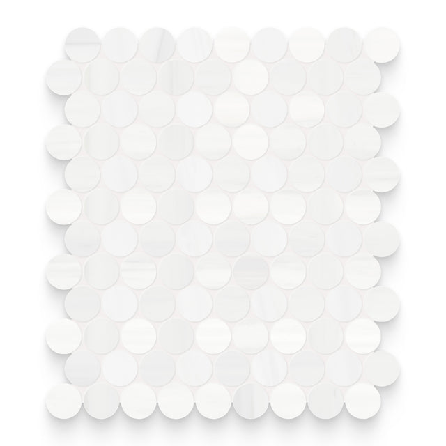 1.25x1.25 Bianco Dolomite Calida Honed Penny Round Mosaic