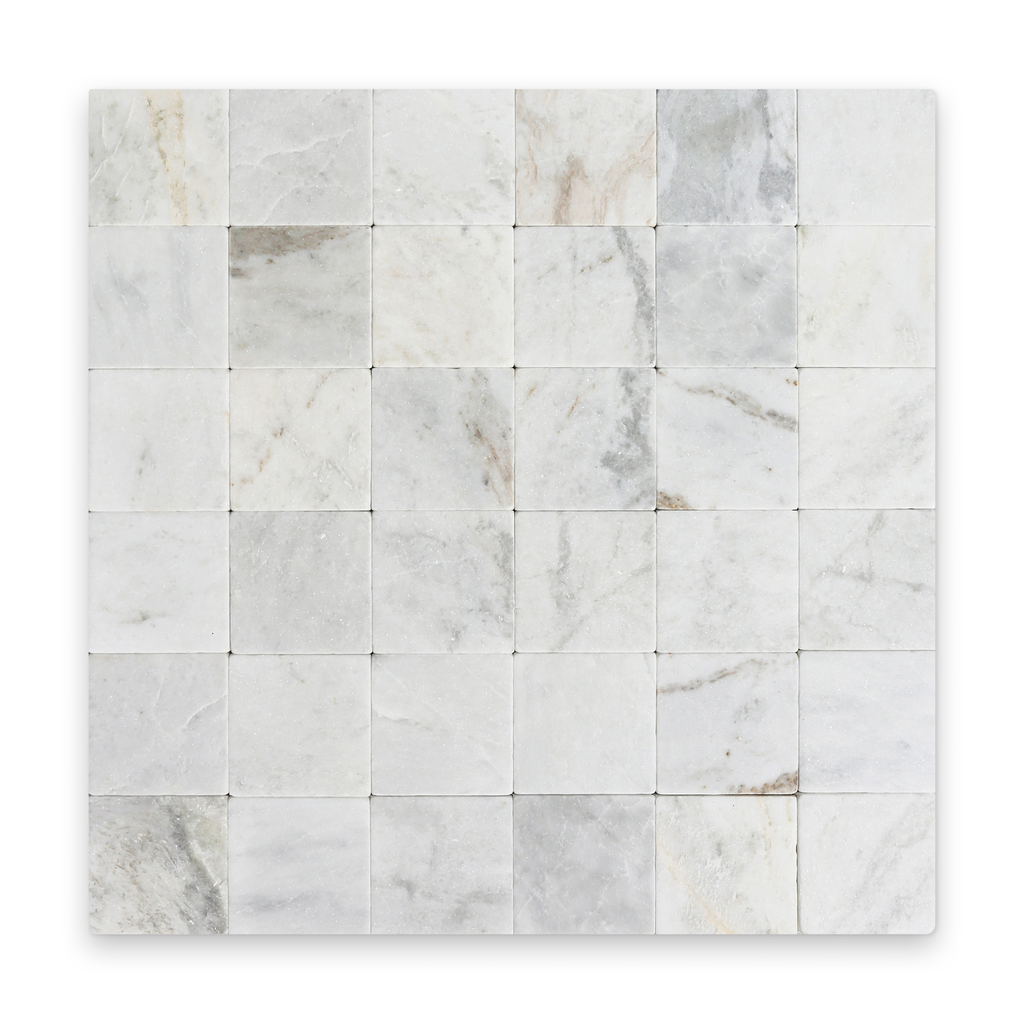 Avant Garde 4x4 Daphne White Modern Tumbled Square Tile
