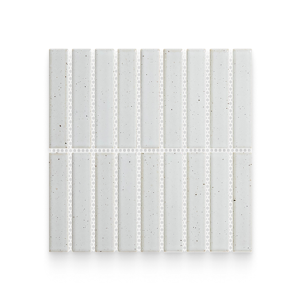 Suna 1.1x5.71 Powder White Glossy Stacked Mosaic