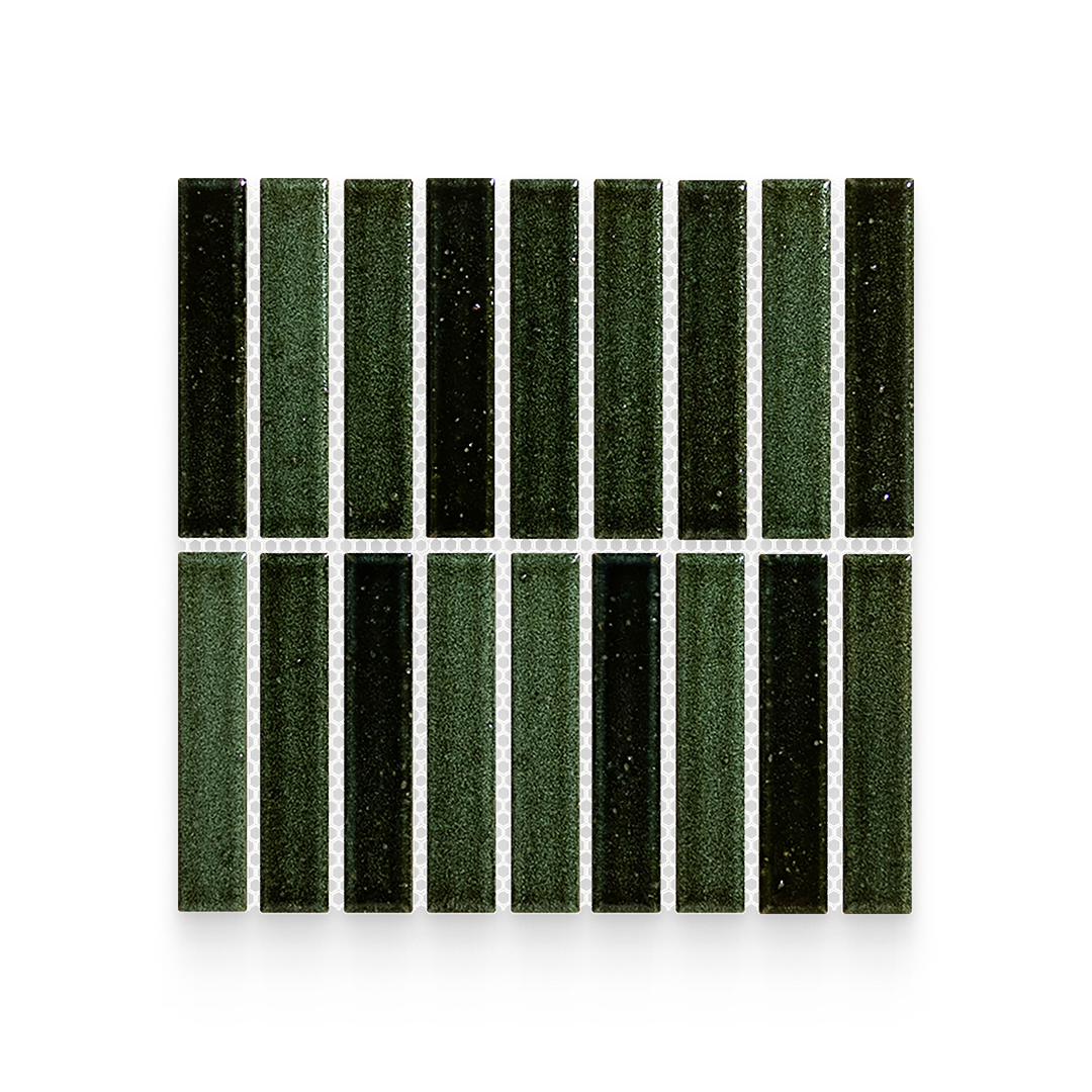 Suna 1.1x5.71 Garden Green Glossy Stacked Mosaic