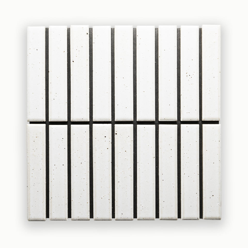 Suna 1.1x5.71 Powder White Glossy Stacked Mosaic