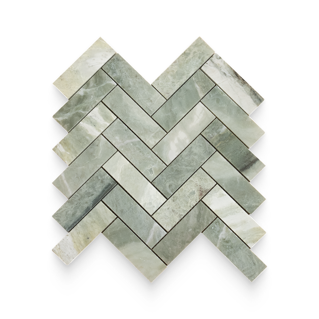 1.25x4 Verde Matcha Honed Herringbone Mosaic